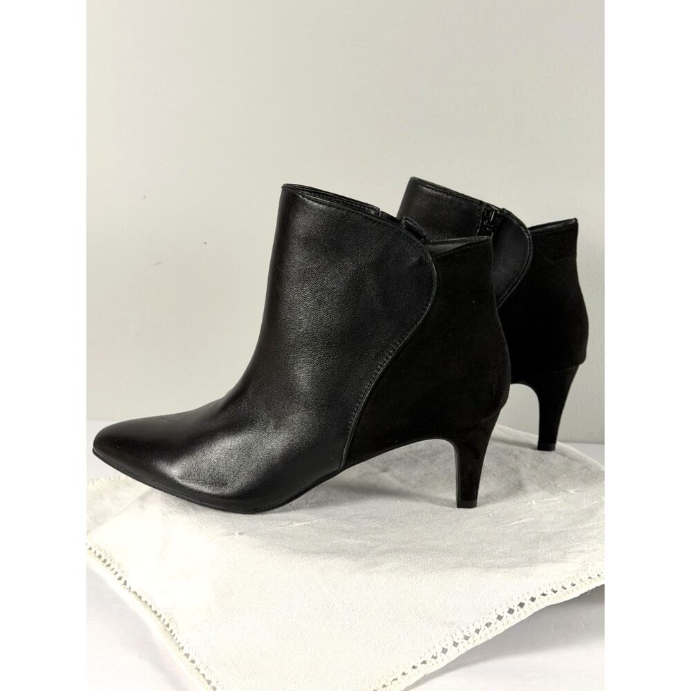 Alfani Black Leather Mixed Media NWOT Ankle Boots Pointed Toe Kitten Heel 9M